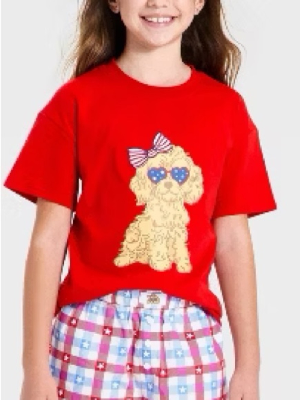 Girls' Red Puppy Graphic Short Sleeve Crewneck Tee, Sz XL NWT Americana